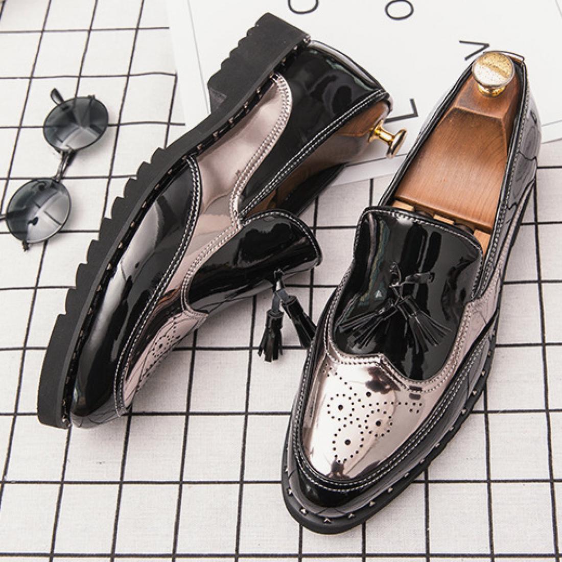 Black Silver Wingtip Tassels Mens Loafers Flats Dress Shoes ...