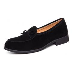 Black Suede Bow Dapper Mens Loafers Flats Dress Shoes