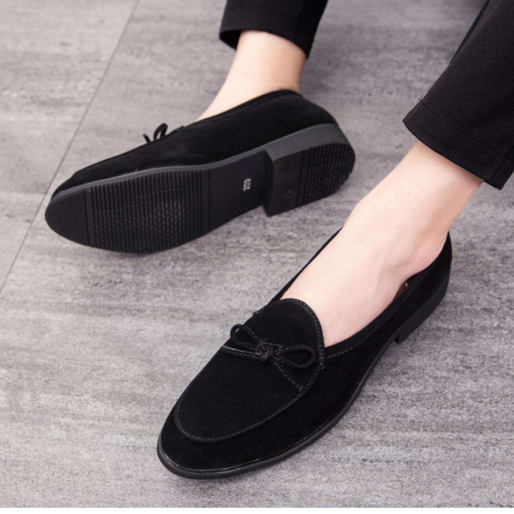 Black Suede Bow Dapper Mens Loafers Flats Dress Shoes Lo 0716