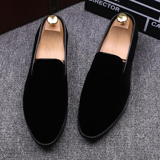 Black Velvet Prom Business Mens Loafers Dress Shoes Loafers
