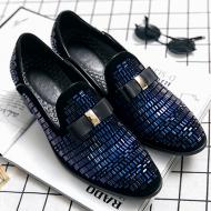 Blue Black Diamates Bow Dapper Mens Loafers Flats Dress Shoes