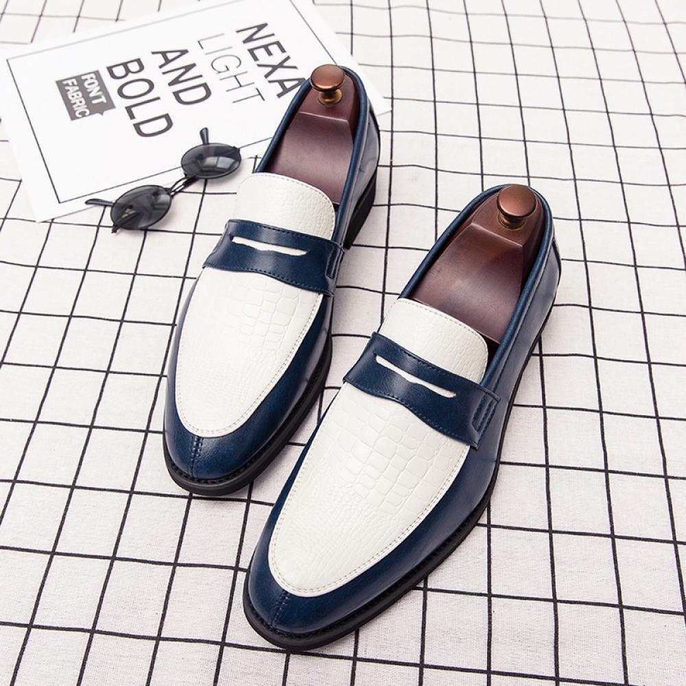 Blue White Mens Loafers Business Prom Flats Dress Shoes ...