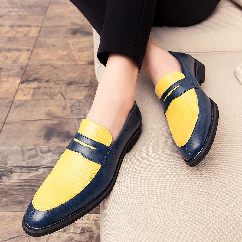 Blue Yellow Mens Loafers Prom Flats Dress ...