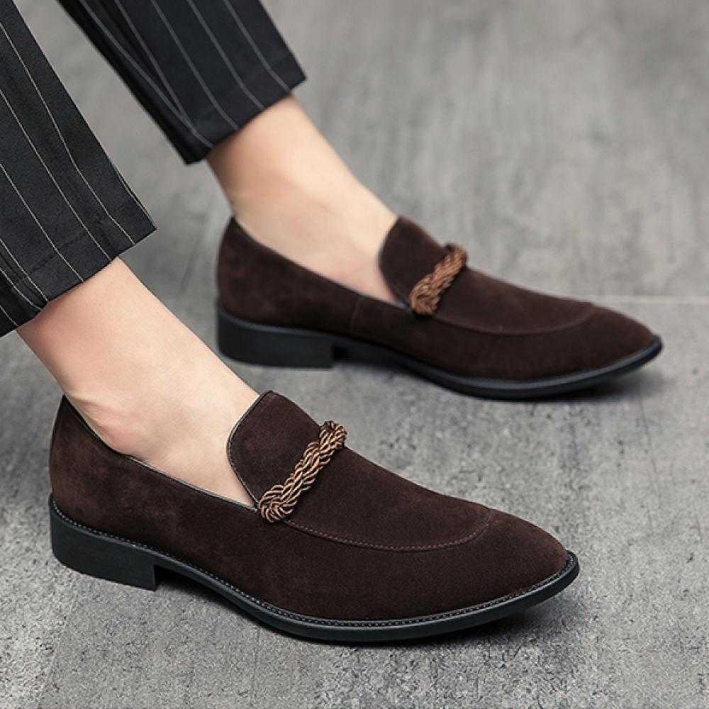 Brown Suede Twill Dapper Mens Loafers Flats Dress Shoes ...