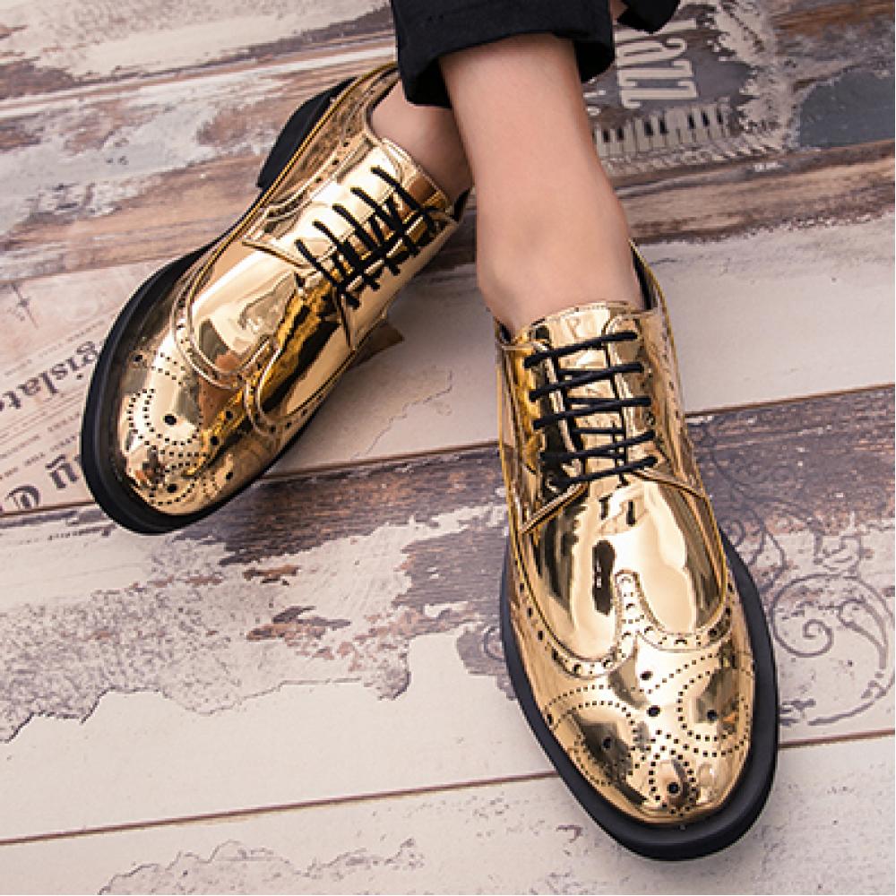 Gold Metallic Mens Baroque Oxfords Flats Dress Shoes Oxfords