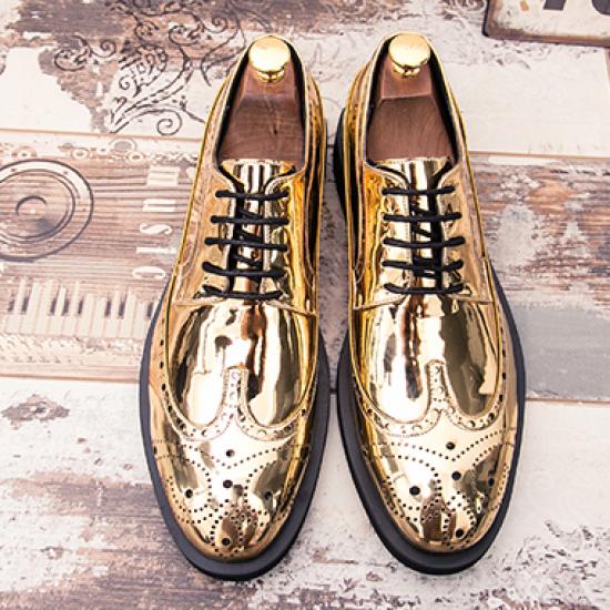 Gold Metallic Mens Baroque Oxfords Flats Dress Shoes Oxfords Zvoof
