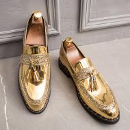Gold Patent Glitters Tassels Mens Loafers Flats Dress Shoes