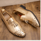 Gold Patent Spikes Tassels Mens Loafers Flats Dress Shoes Loafers Zvoof