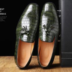 Green Croc Tassels Patent Prom Mens Loafers Dress Shoes