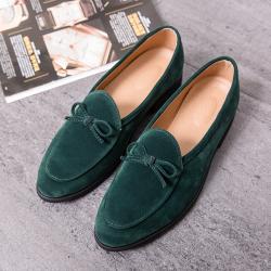 Green Suede Bow Dapper Mens Loafers Flats Dress Shoes