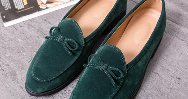 Green Suede Bow Dapper Mens Loafers Flats Dress Shoes Lo ...