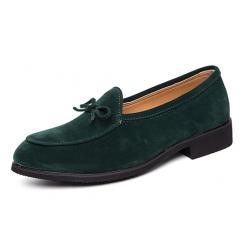 Green Suede Bow Dapper Mens Loafers Flats Dress Shoes