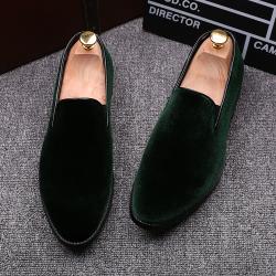 Green Velvet Prom Business Mens Loafers Dress Shoes