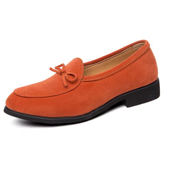 Orange Suede Bow Dapper Mens Loafers Flats Dress Shoes Loafers Zvoof