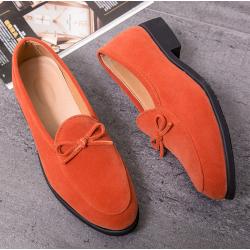 Orange Suede Bow Dapper Mens Loafers Flats Dress Shoes