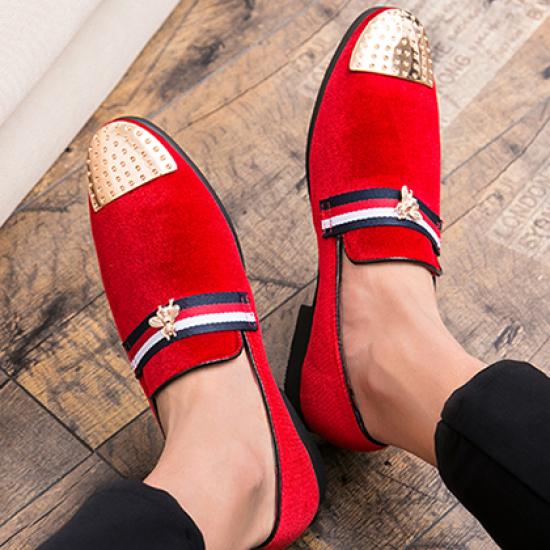 Red Bees Spikes Cap Loafers Flats Dress Shoes ...