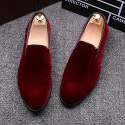 Red Velvet Prom Business Mens Loafers Dress Shoes