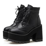 Black Baroque Oxfords Chunky Platforms Sole High Heels Ankle Boots