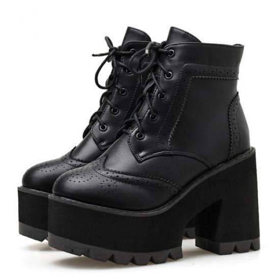 Black Baroque Oxfords Chunky Platforms Sole High Heels Ankle Boots Platforms Zvoof