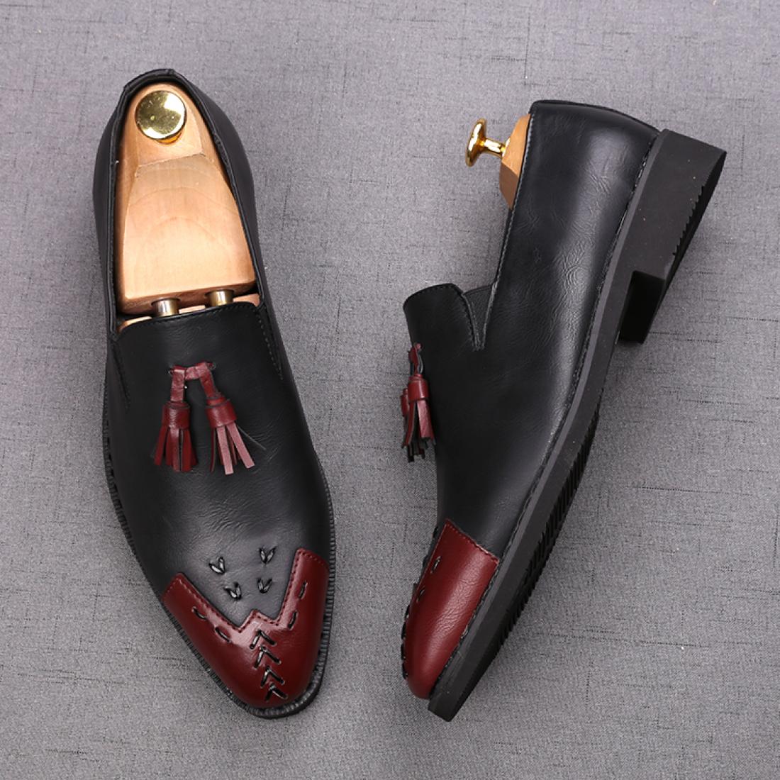 Black Burgundy Tassels Dapper Mens Loafers Flats Dress Shoes 7980