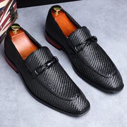 Black Embossed Pattern Mens Business Prom Loafers Dress Shoes