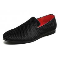 Black Embossed Velvet Mens Loafers Flats Dress Shoes