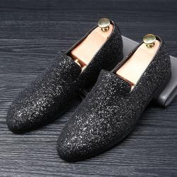 Black Giltters Bling Bling Dapper Mens Loafers Prom Dress Shoes