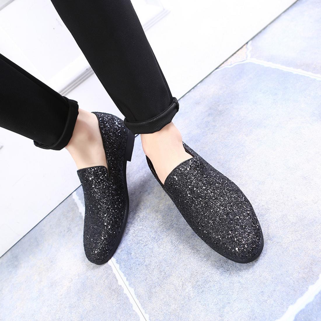 Black Giltters Bling Bling Dapper Mens Loafers Prom Dress 7568