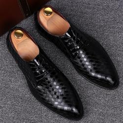 Black Knitted Lace Up Pointed Mens Oxfords Dress Shoes