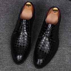 Black Knitted Lace Up Pointed Mens Oxfords Dress Shoes