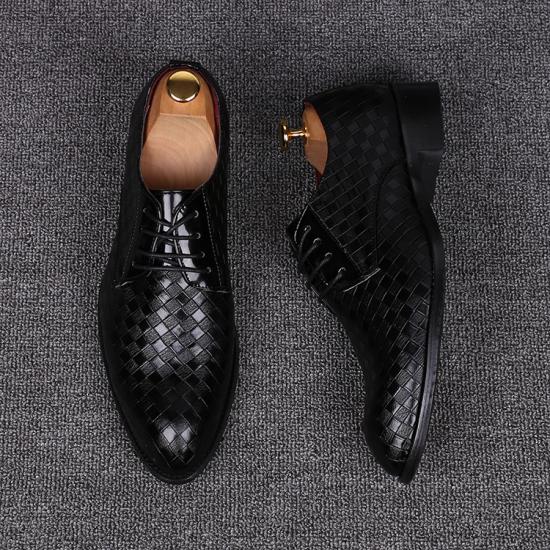 Black Knitted Lace Up Pointed Mens Oxfords Dress Shoes Oxfords Zvoof