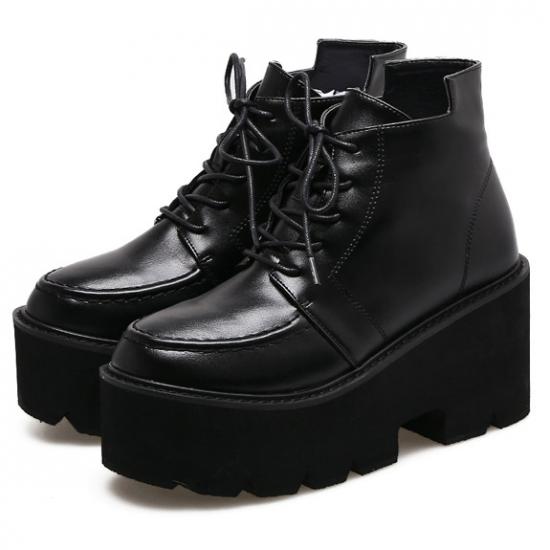 Black Oxfords Lace Up Chunky Platforms Sole Heels Ankle Boots Platforms Zvoof