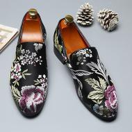 Black Purple Satin Flowers Mens Prom Loafers Dress Shoes
