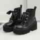 Black Ribbons Lace Up Gothic Chunky Platforms Sole Heels Ankle Boots Platforms Zvoof
