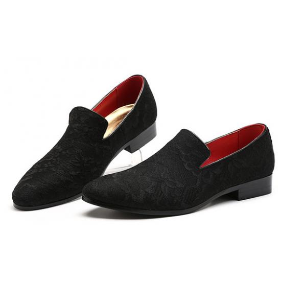 Black Sheer Lace Prom Party Business Loafers Dress Shoes ...