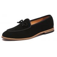 Black Suede Bow Dapper Mens Prom Loafers Dress Shoes