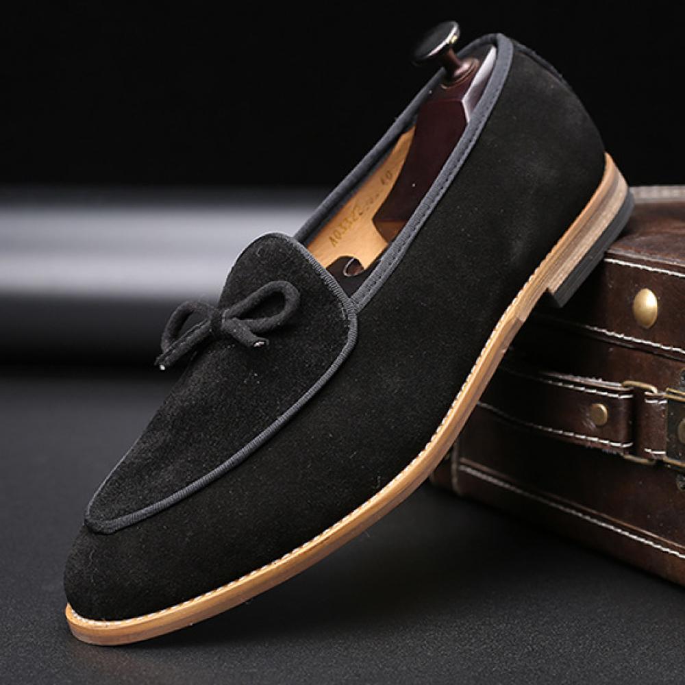 Black Suede Bow Dapper Mens Prom Loafers Dress Shoes Loafers 4302