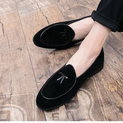 Black Suede Mini Bow Dapper Mens Loafers Flats Dress Shoes