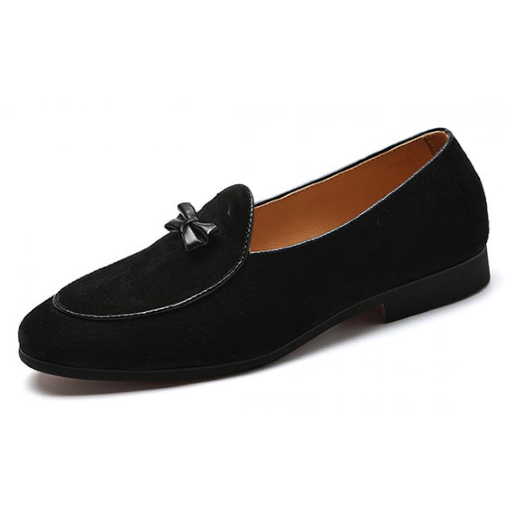 Black Suede Mini Bow Dapper Mens Loafers Prom Dress Shoes 1049