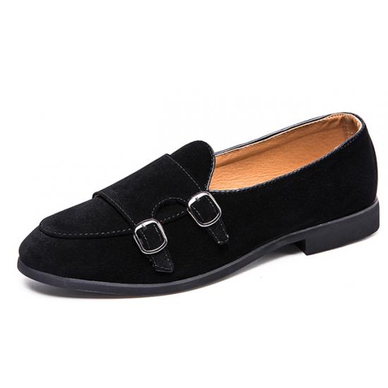 Black Suede Monk Strap Dapper Mens Loafers Flats Dress Shoes Loafers Zvoof