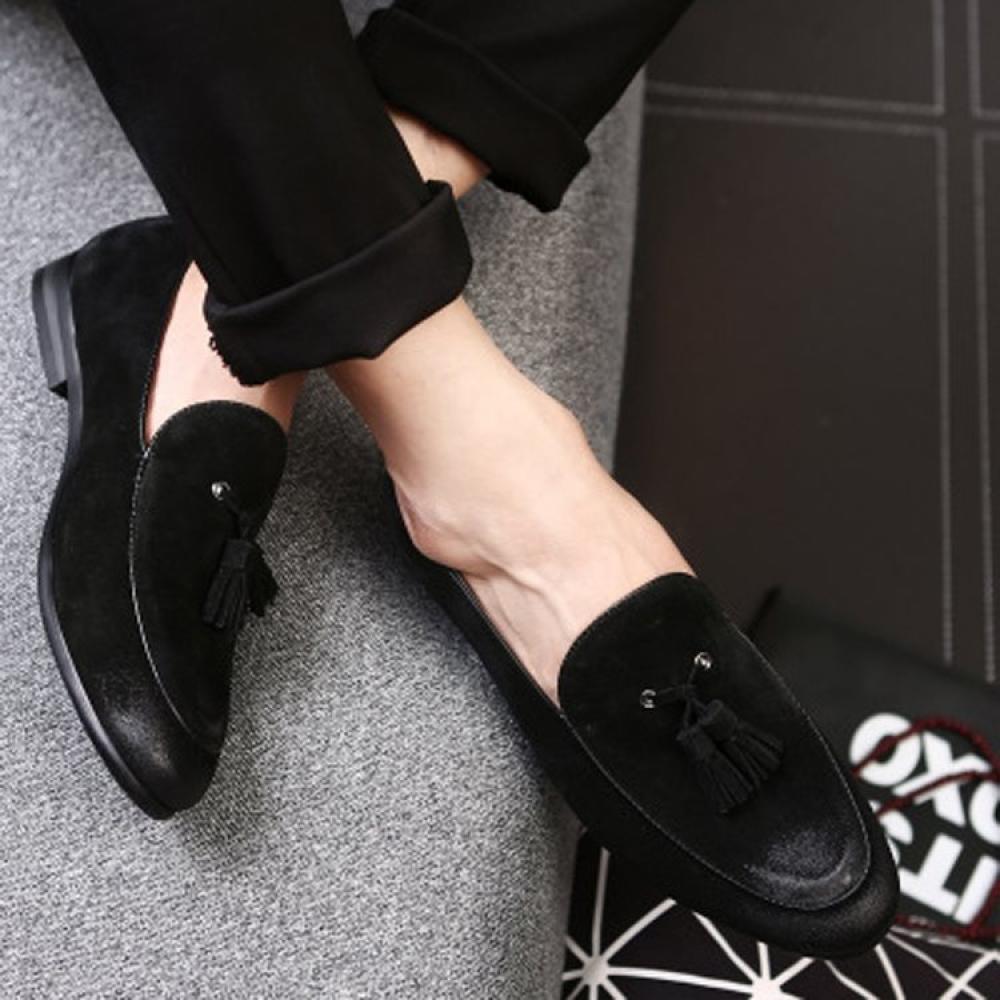 Black Suede Tassels Mens Business Prom Loafers Dress Shoes ...