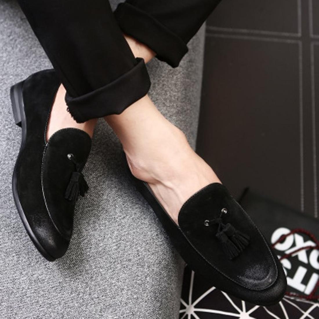 Black Suede Tassels Mens Business Prom Loafers Dress Shoes 9657