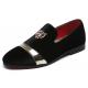 Black Velvet Gold Emblem Dapper Mens Loafers Dress Shoes Loafers Zvoof