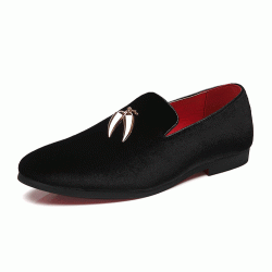 Black Velvet Gold Horn Business Prom Loafers Dress Shoes
