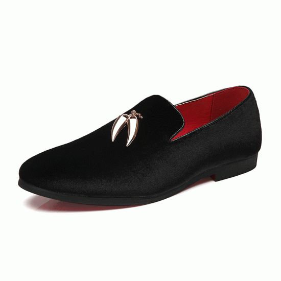 Black Velvet Gold Horn Business Prom Loafers Dress Shoes ...