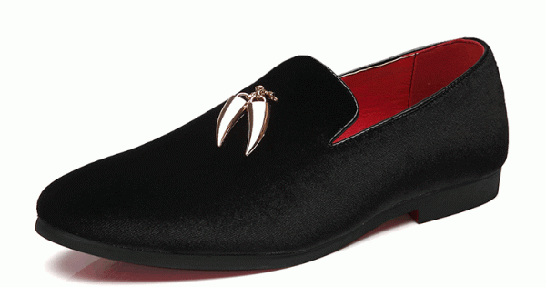 Black Velvet Gold Horn Business Prom Loafers Dress Shoes ...