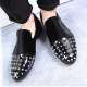 Black Velvet Spikes Studs Dapper Mens Loafers Dress Shoes Loafers Zvoof