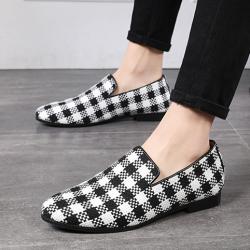 Black White Checkers Plaid Casual Prom Loafers Dress Shoes