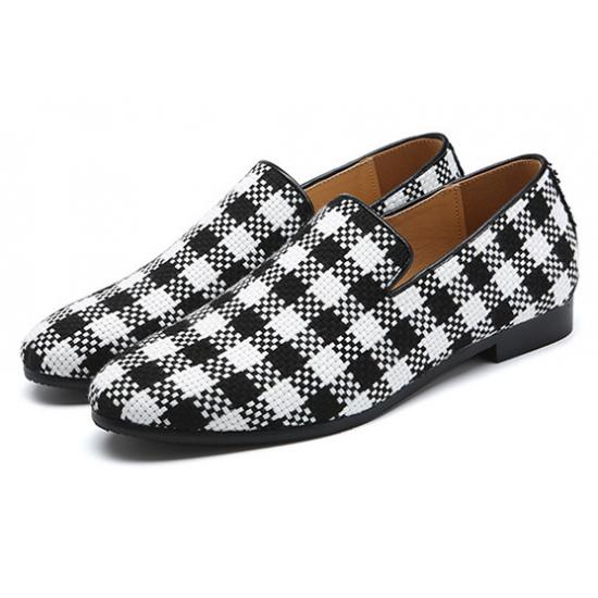 Black White Checkers Plaid Casual Prom Loafers Dress Shoes Loafers Zvoof