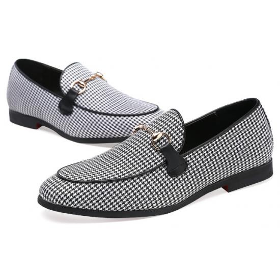 Black White Houndstooth Horsebit Mens Loafers Dress Shoes Loafers Zvoof